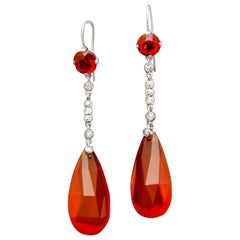 Pair of Antique Fire Opal and Diamond Drop Earrings, circa 1910
