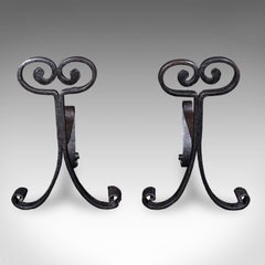 Pair of Antique Fire Tool Rests, French, Andirons, Art Nouveau, Victorian, 1900