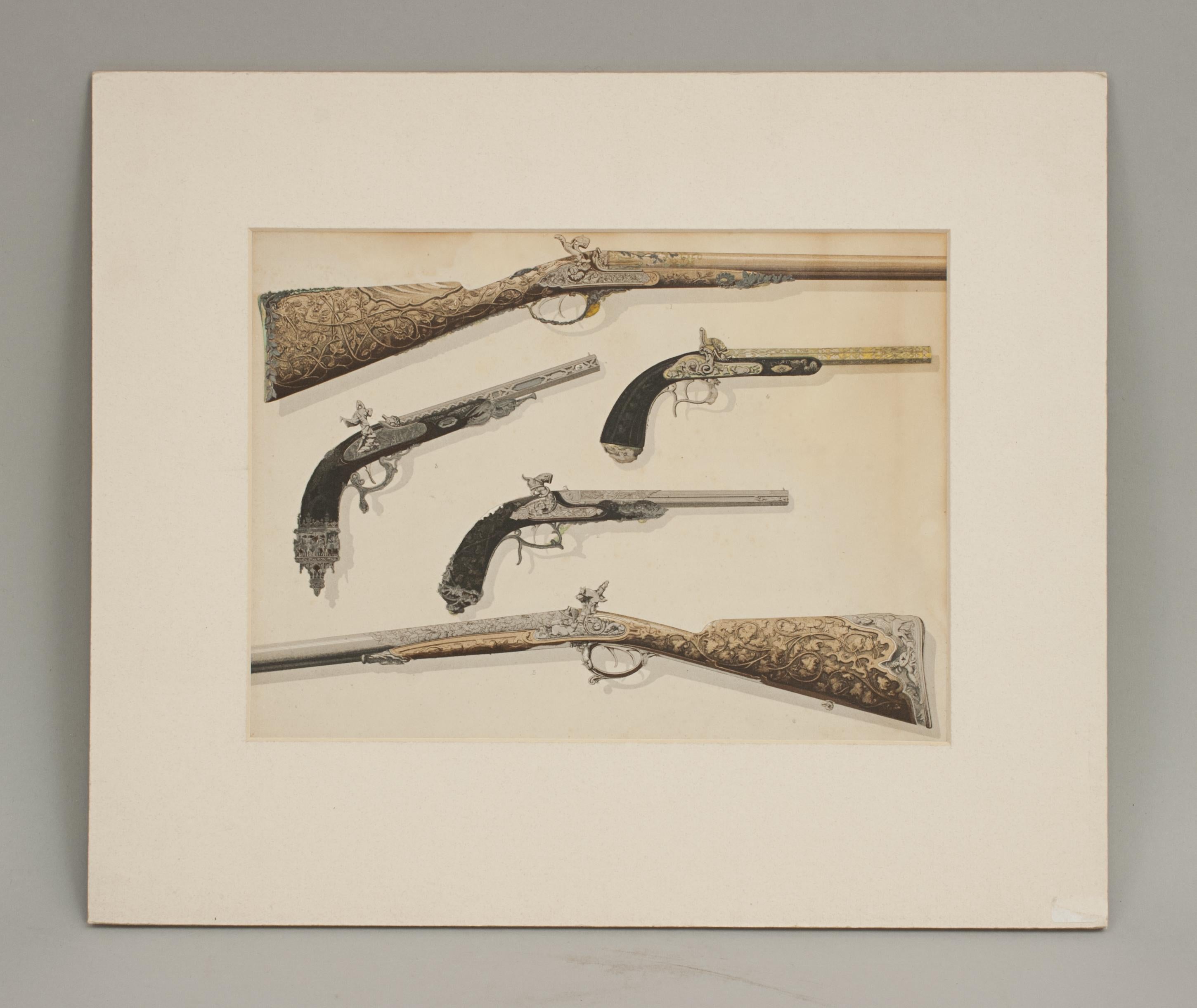 Sporting Art Pair of Antique Firearms, Guns, Pistols and Revolvers and Rifles Prints
