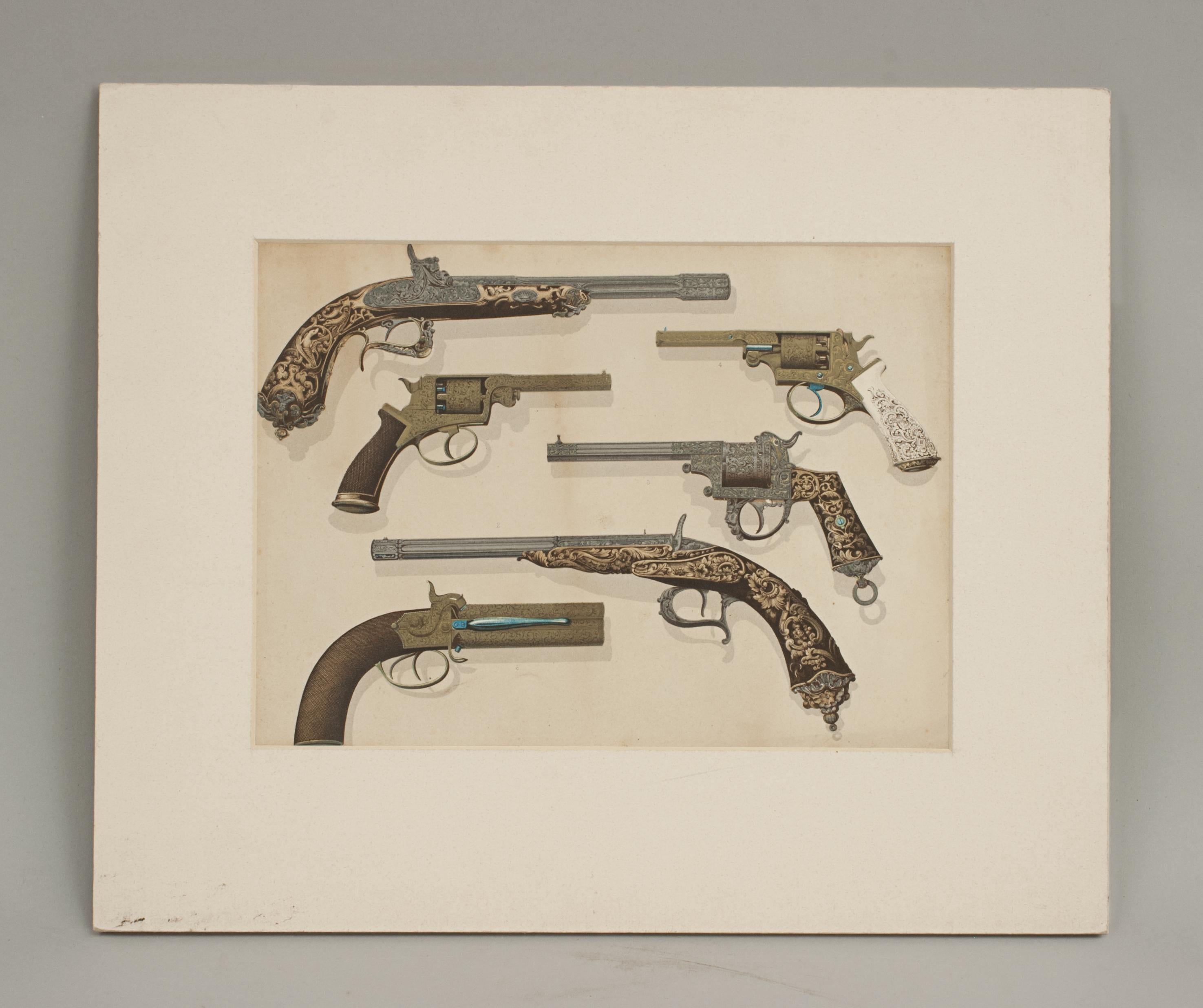 Pair of Antique Firearms, Guns, Pistols and Revolvers and Rifles Prints In Good Condition In Oxfordshire, GB