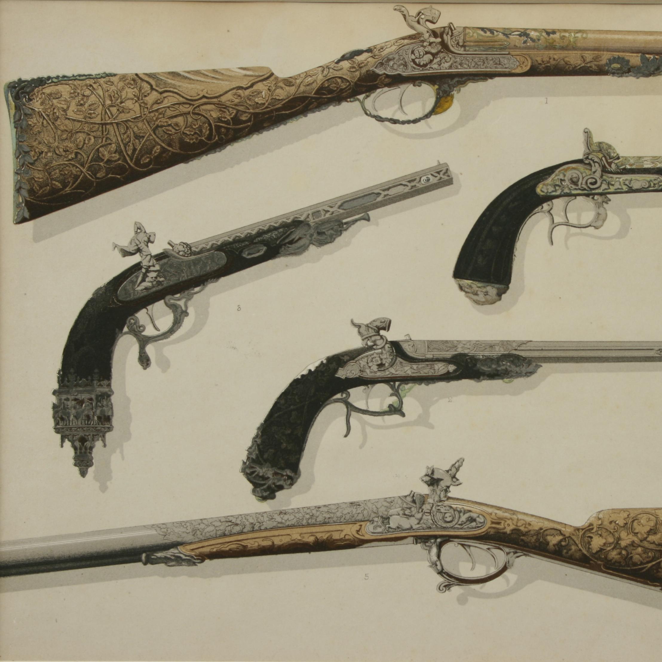 Pair of Antique Firearms, Guns, Pistols and Revolvers and Rifles Prints 2