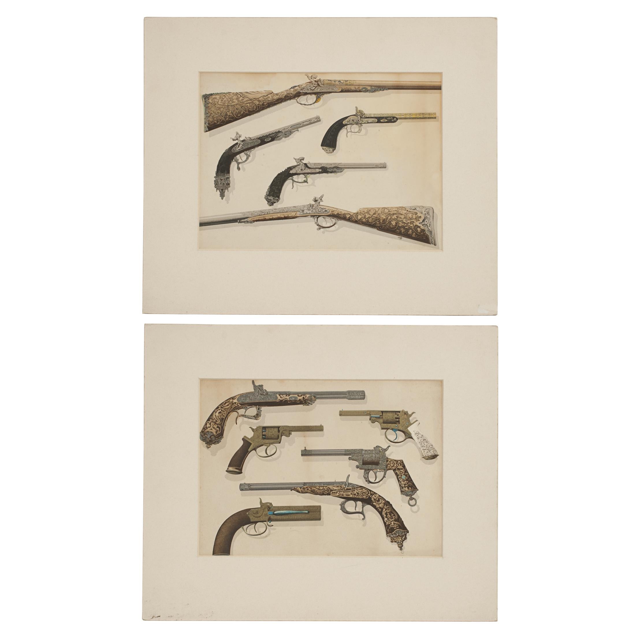 Pair of Antique Firearms, Guns, Pistols and Revolvers and Rifles Prints