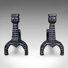 Pair of Antique Fireside Andirons, English, Fire Dog, Hearth, Georgian, C.1805