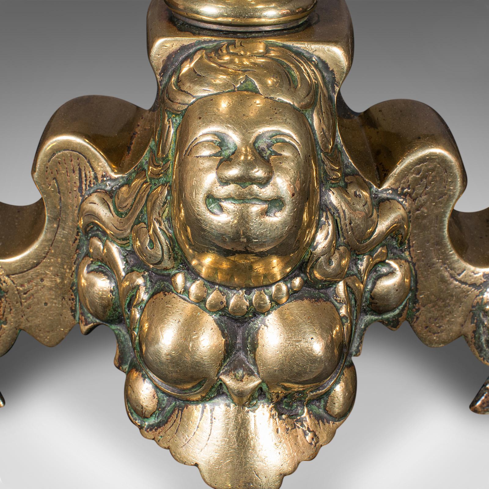 Pair Of Antique Fireside Andirons, French Brass, Chenet, Firedog, Georgian, 1750 For Sale 7