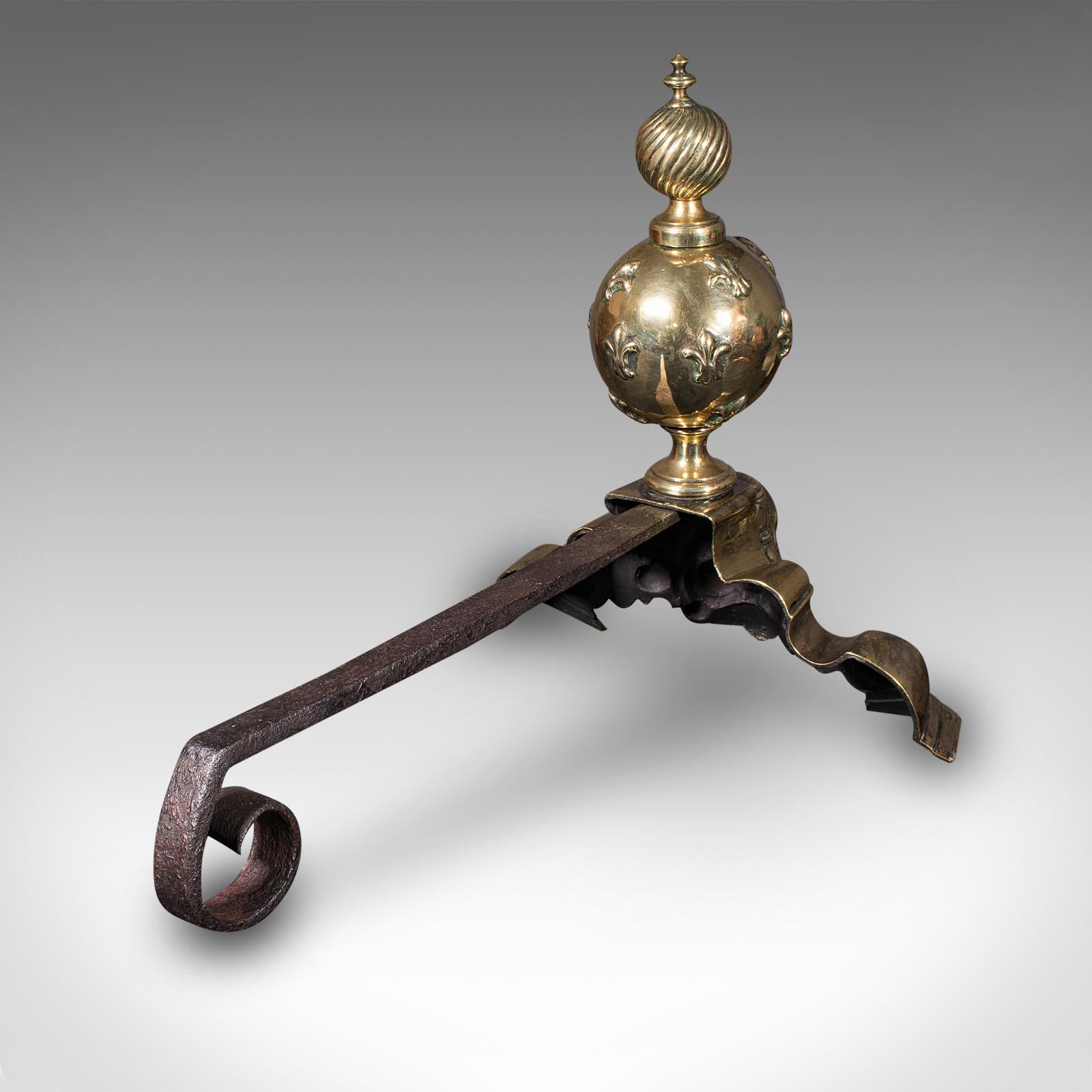 Pair Of Antique Fireside Andirons, French Brass, Chenet, Firedog, Georgian, 1750 For Sale 2