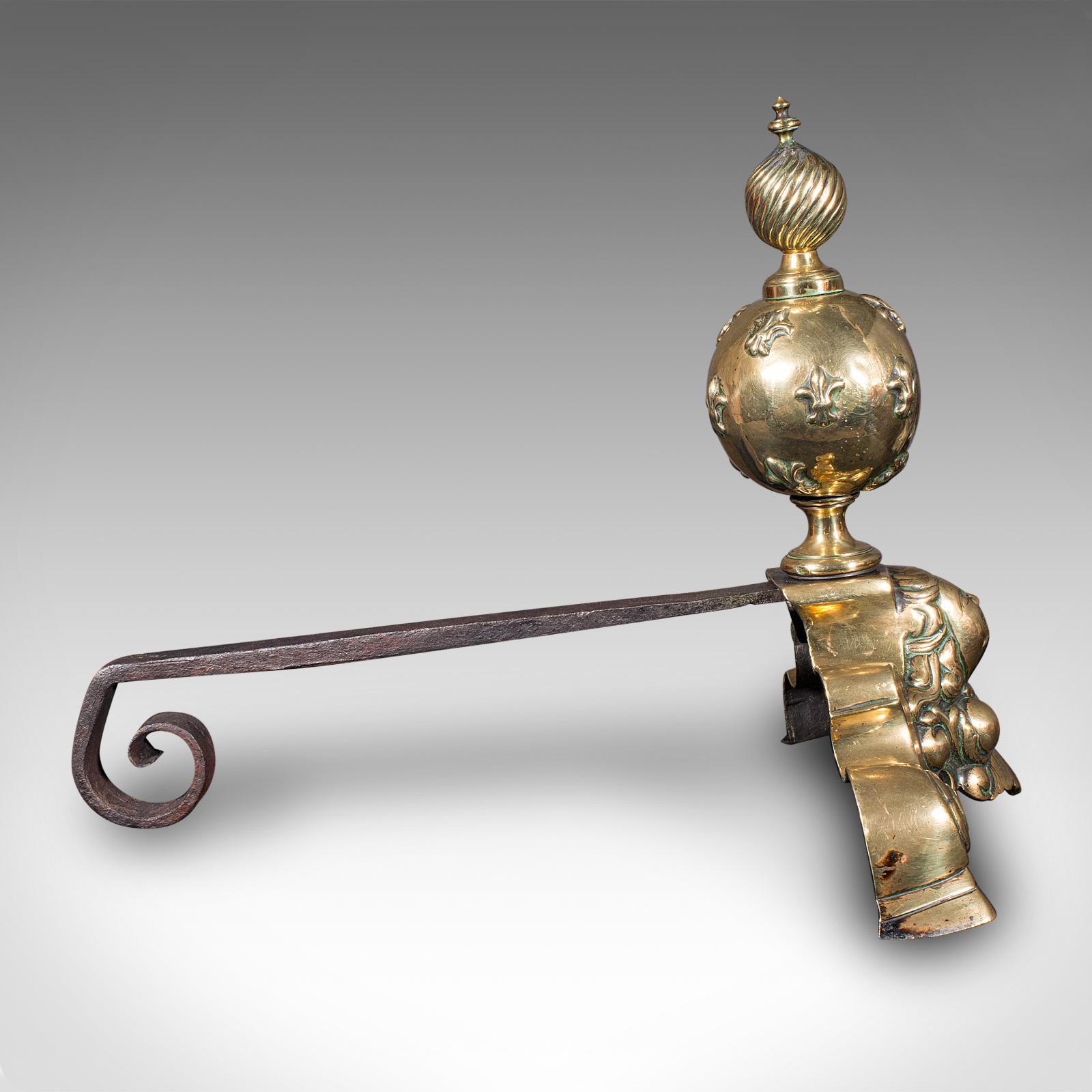 Pair Of Antique Fireside Andirons, French Brass, Chenet, Firedog, Georgian, 1750 For Sale 3