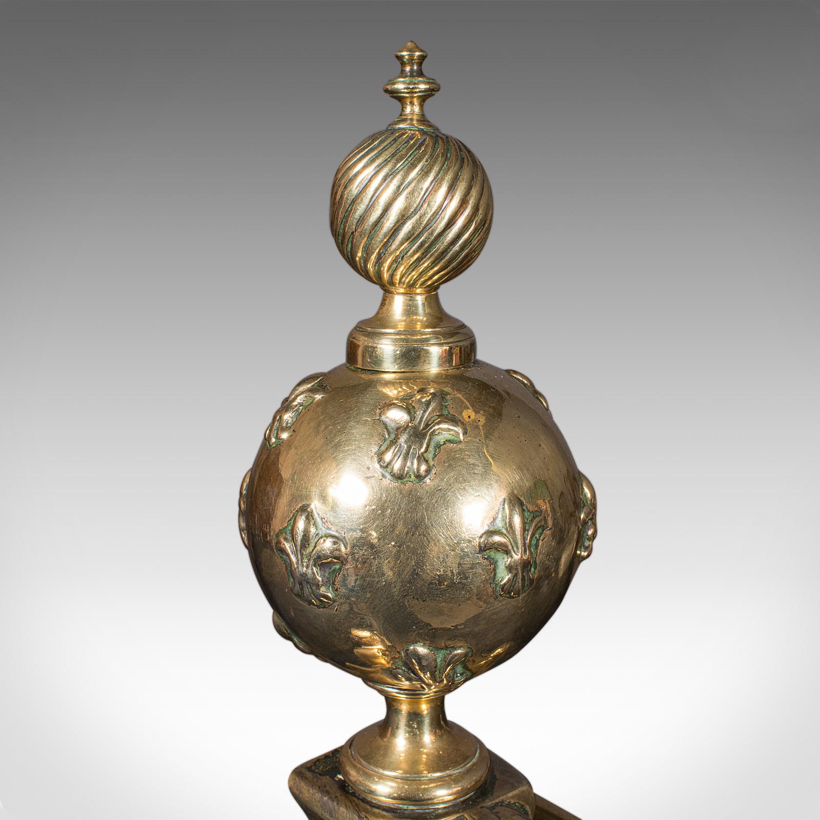 Pair Of Antique Fireside Andirons, French Brass, Chenet, Firedog, Georgian, 1750 For Sale 5