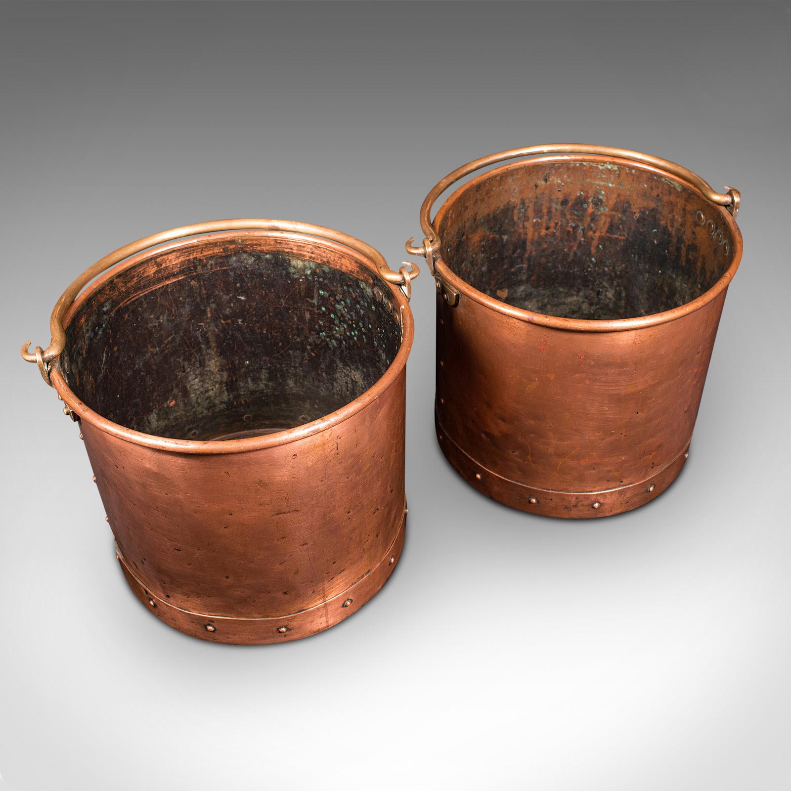 Pair of Antique Fireside Bins, English, Copper, Coal, Fire Bucket, Victorian 3
