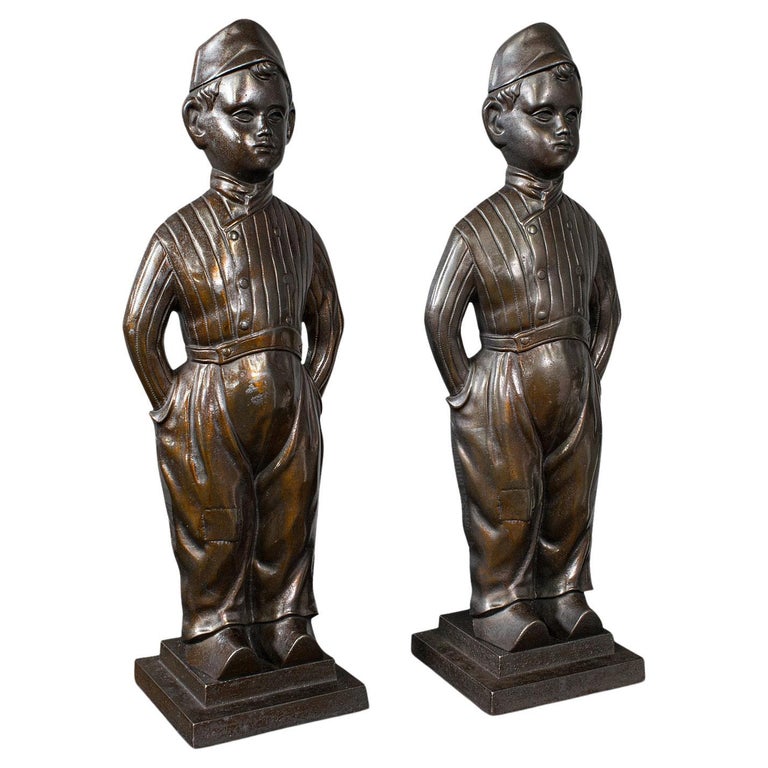 Pair of Antique Fireside Boys, English, Cast Iron, Fireplace Companion
