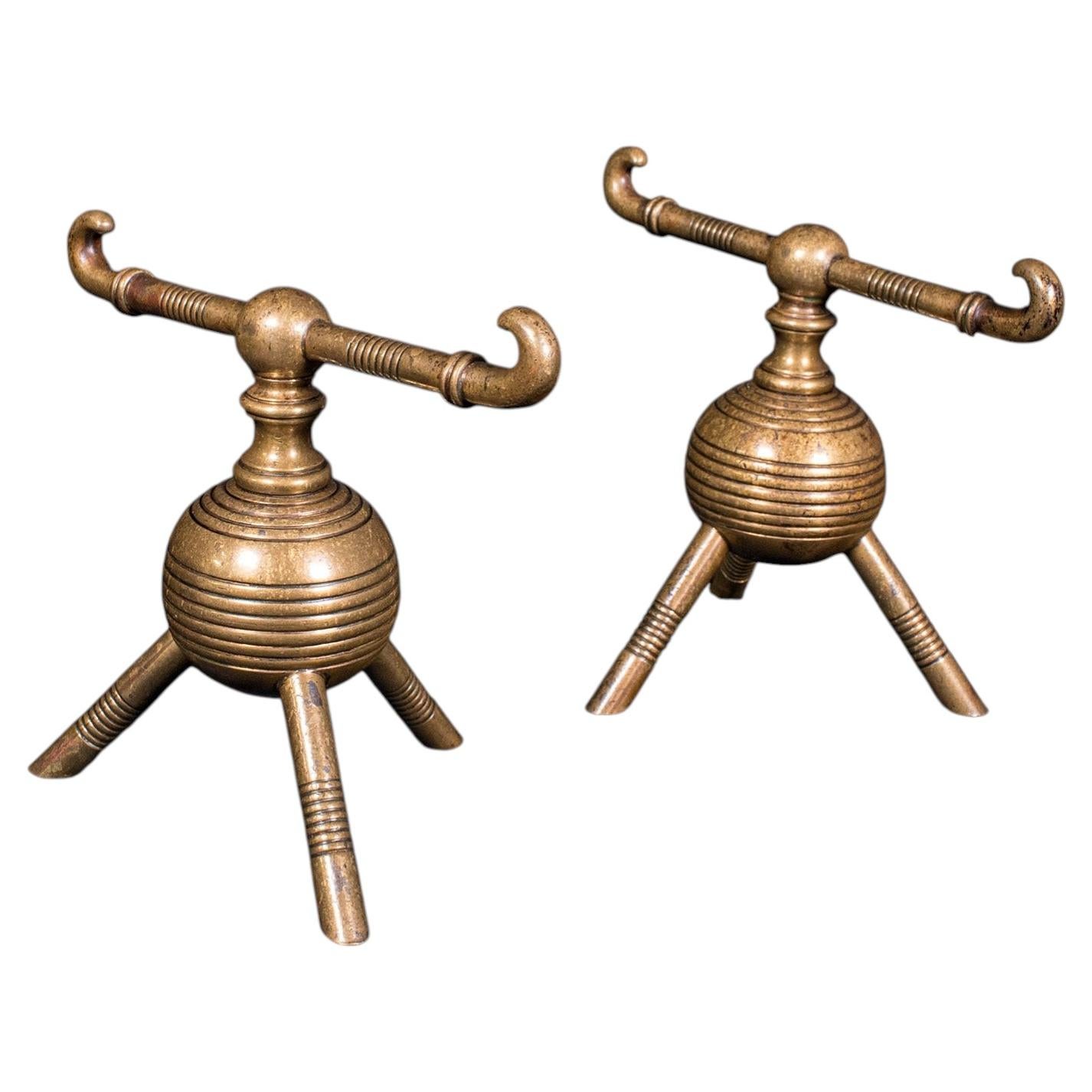 Pair of Antique Fireside Tool Rests, English, Aesthetic Movement, Late Victorian