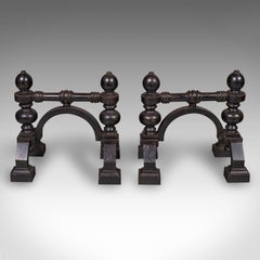 Pair of Antique Fireside Tool Rests, English, Cast Iron, Hearth Stand, Victorian