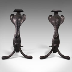 Pair of Antique Fireside Tool Rests, English, Fire Dog, Art Nouveau, Victorian