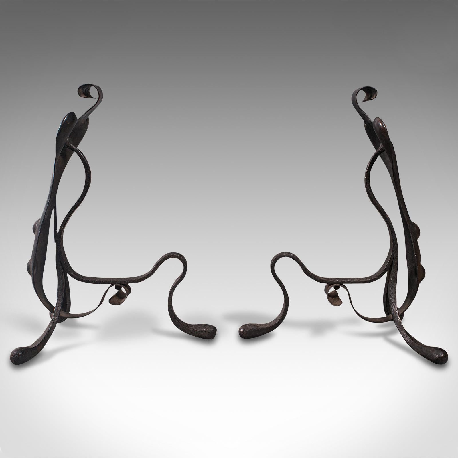 British Pair of Antique Fireside Tool Rests, English, Fire Dog, Art Nouveau, Victorian For Sale