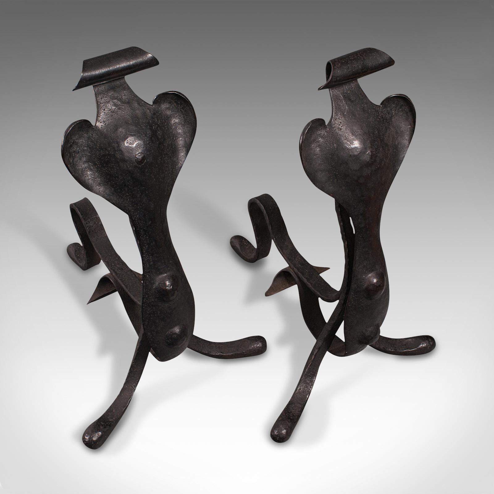 Pair of Antique Fireside Tool Rests, English, Fire Dog, Art Nouveau, Victorian For Sale 2