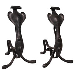 Pair of Antique Fireside Tool Rests, English, Fire Dog, Art Nouveau, Victorian