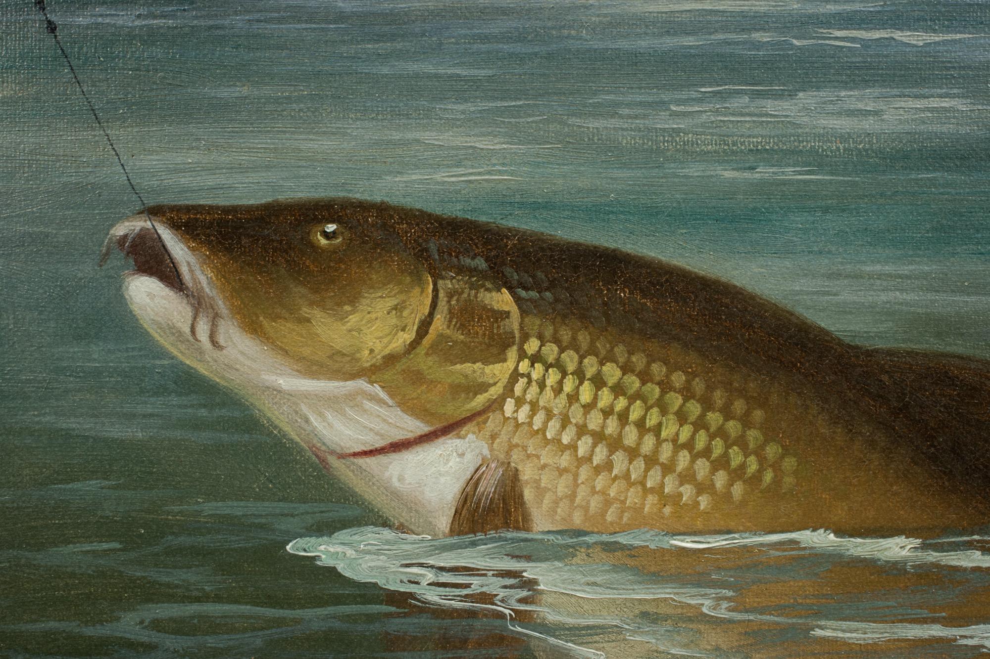 Pair of Antique Fishing Oil Paintings by A. Roland Knight 7