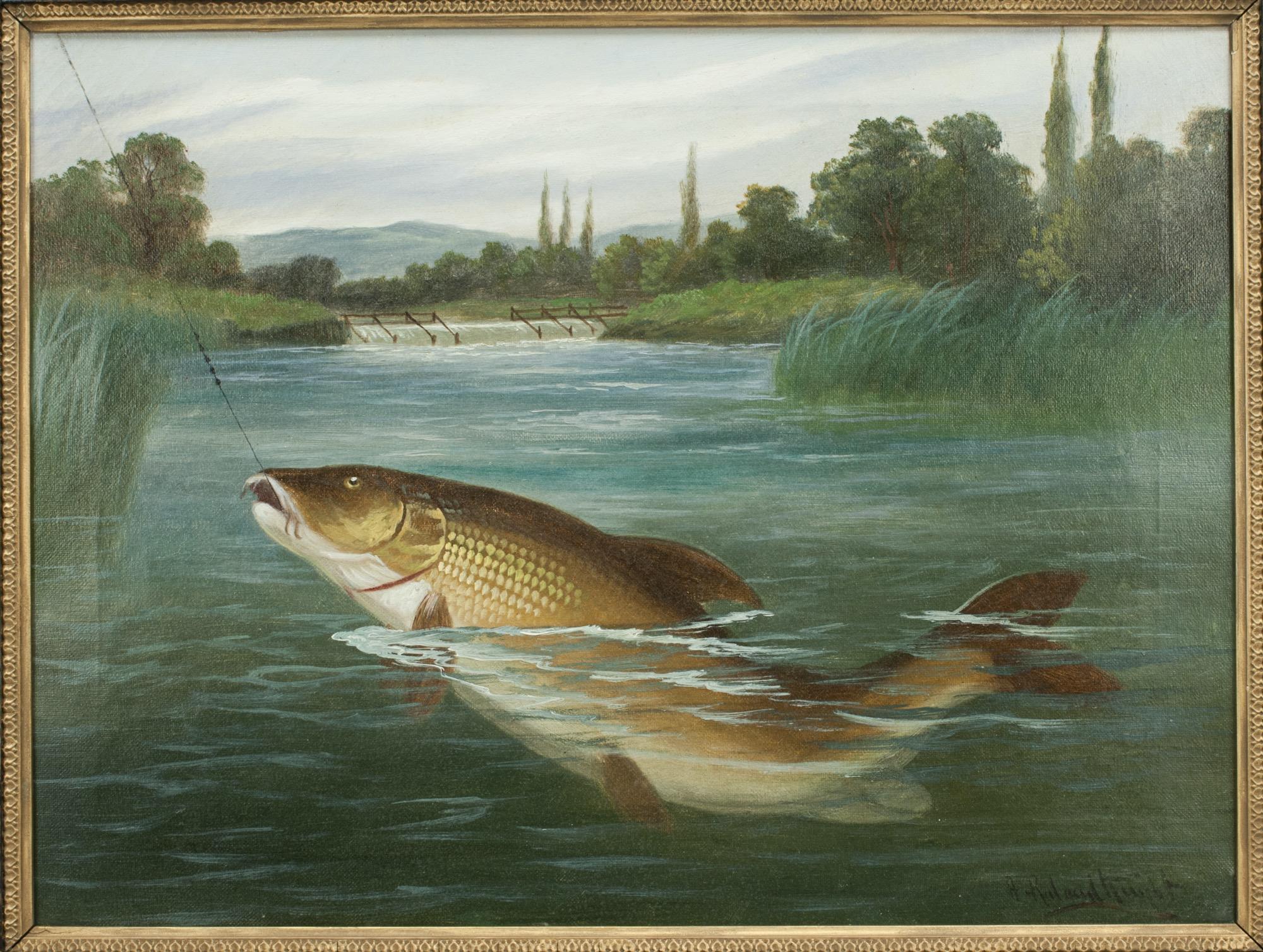 Pair of Antique Fishing Oil Paintings by A. Roland Knight 9