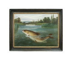 Pair of Antique Fishing Oil Paintings by A. Roland Knight