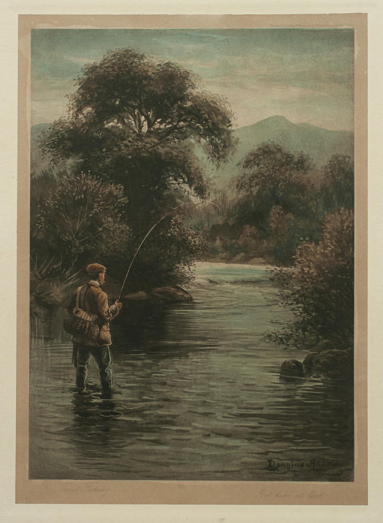 Paper Pair of Antique Fishing Pictures by Douglas Adams For Sale