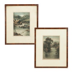 Pair of Antique Fishing Pictures by Douglas Adams
