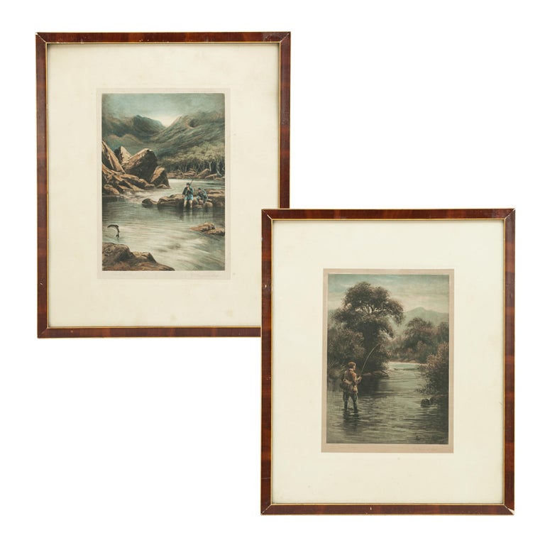 Pair of Antique Fishing Pictures by Douglas Adams For Sale