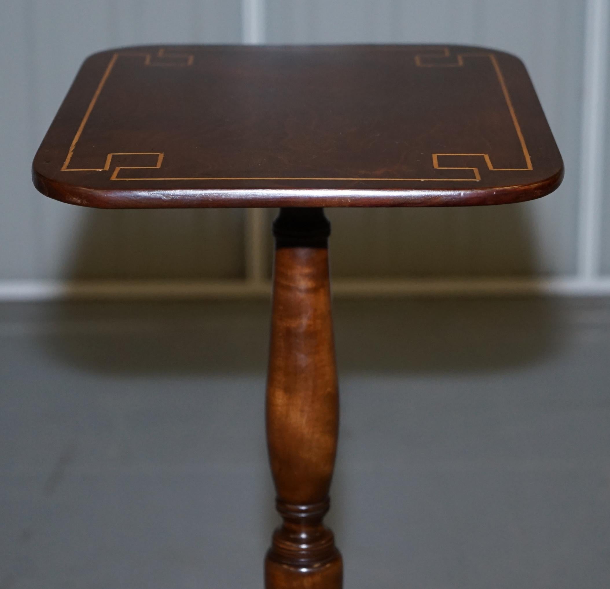 Pair of Antique Flamed Walnut & Inlaid Regency Style Tripod Side End Lamp Tables For Sale 13