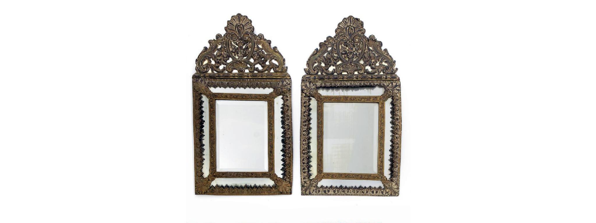 Baroque Revival Decorative Pair of Gilded Antique Flemish Mirrors, Europe 19th Century For Sale