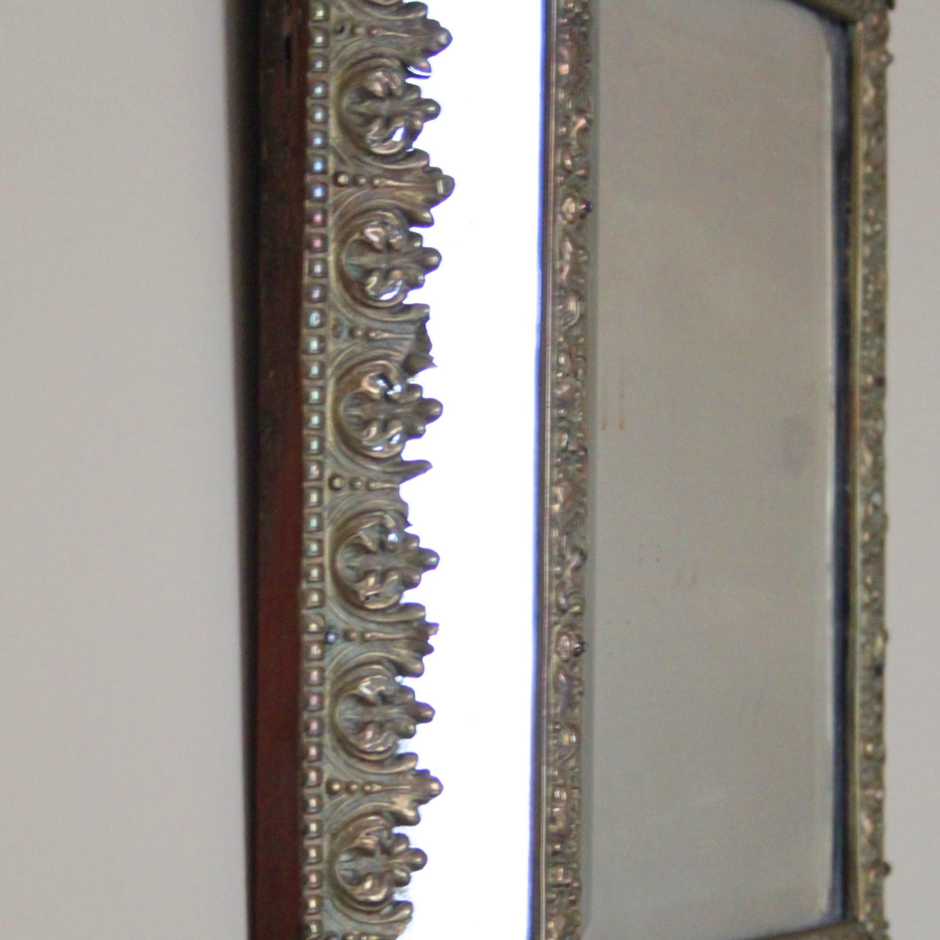 Brass Decorative Pair of Gilded Antique Flemish Mirrors, Europe 19th Century For Sale