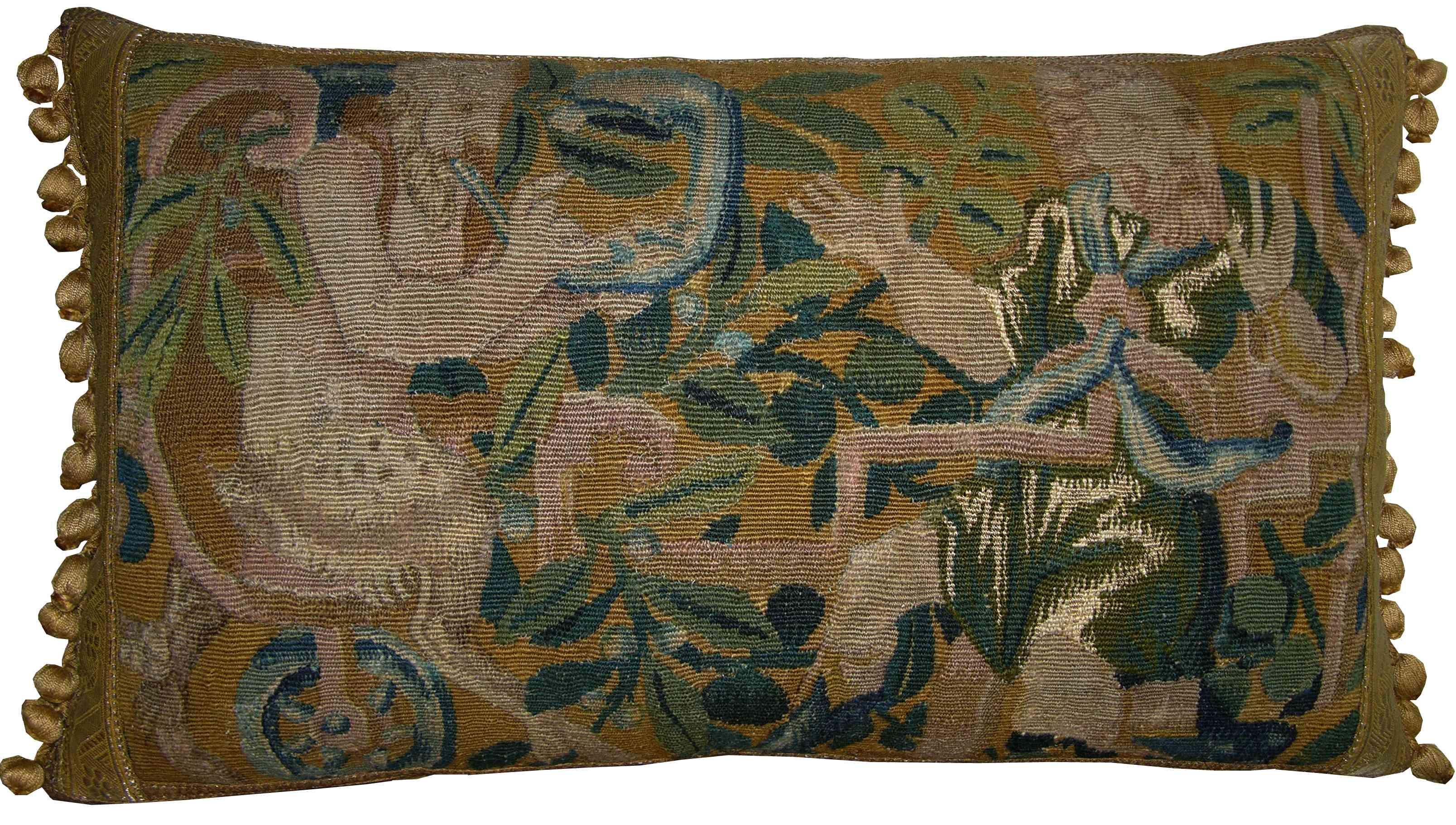 Pair of antique Flemish tapestry pillows, circa 17th century, 1717p 1718p.