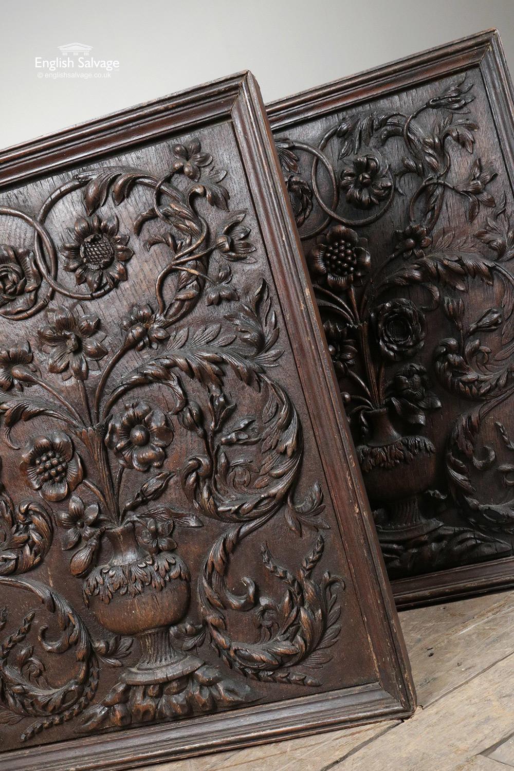 Pair of Antique Floral Carved Oak Panels, 20th Century In Good Condition For Sale In London, GB