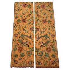 Pair of Antique Floral Crewel Work & Embroidered Table Runners 19thC