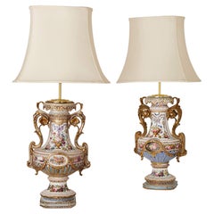Pair of Antique Florally Decorated Porcelain Lamps