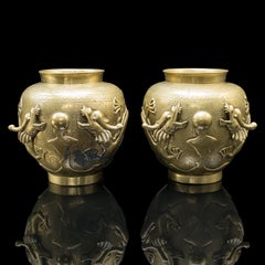 Pair Of Antique Flower Urns, Chinese, Bronze, Decorative Posy Vase, Victorian