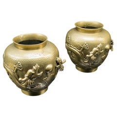 Pair Of Antique Flower Urns, Chinese, Bronze, Decorative Posy Vase, Victorian