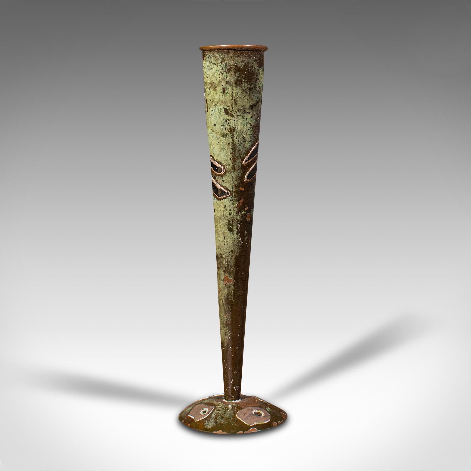 Pair of Antique Flute Vases, French, Copper, Posy, Art Nouveau Taste, Circa 1920 2