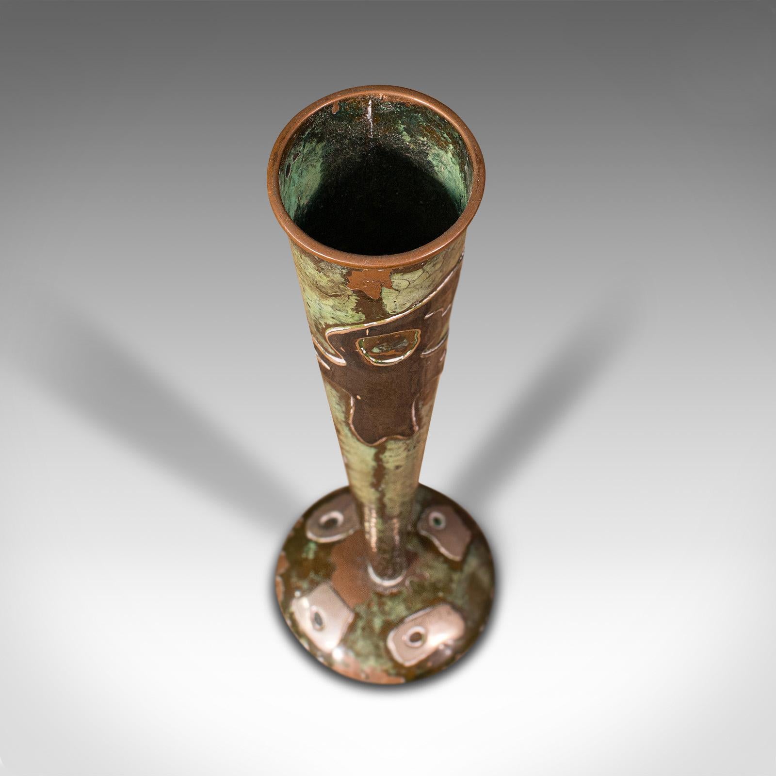 Pair of Antique Flute Vases, French, Copper, Posy, Art Nouveau Taste, Circa 1920 4