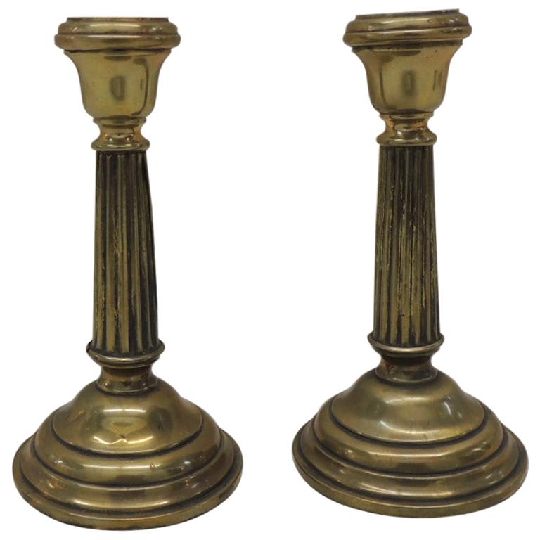 Pair of Antique Fluted Brass Candlesticks For Sale at 1stDibs