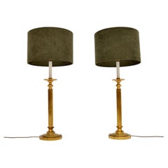Paar antike kannelierte Messing-Tischlampen
