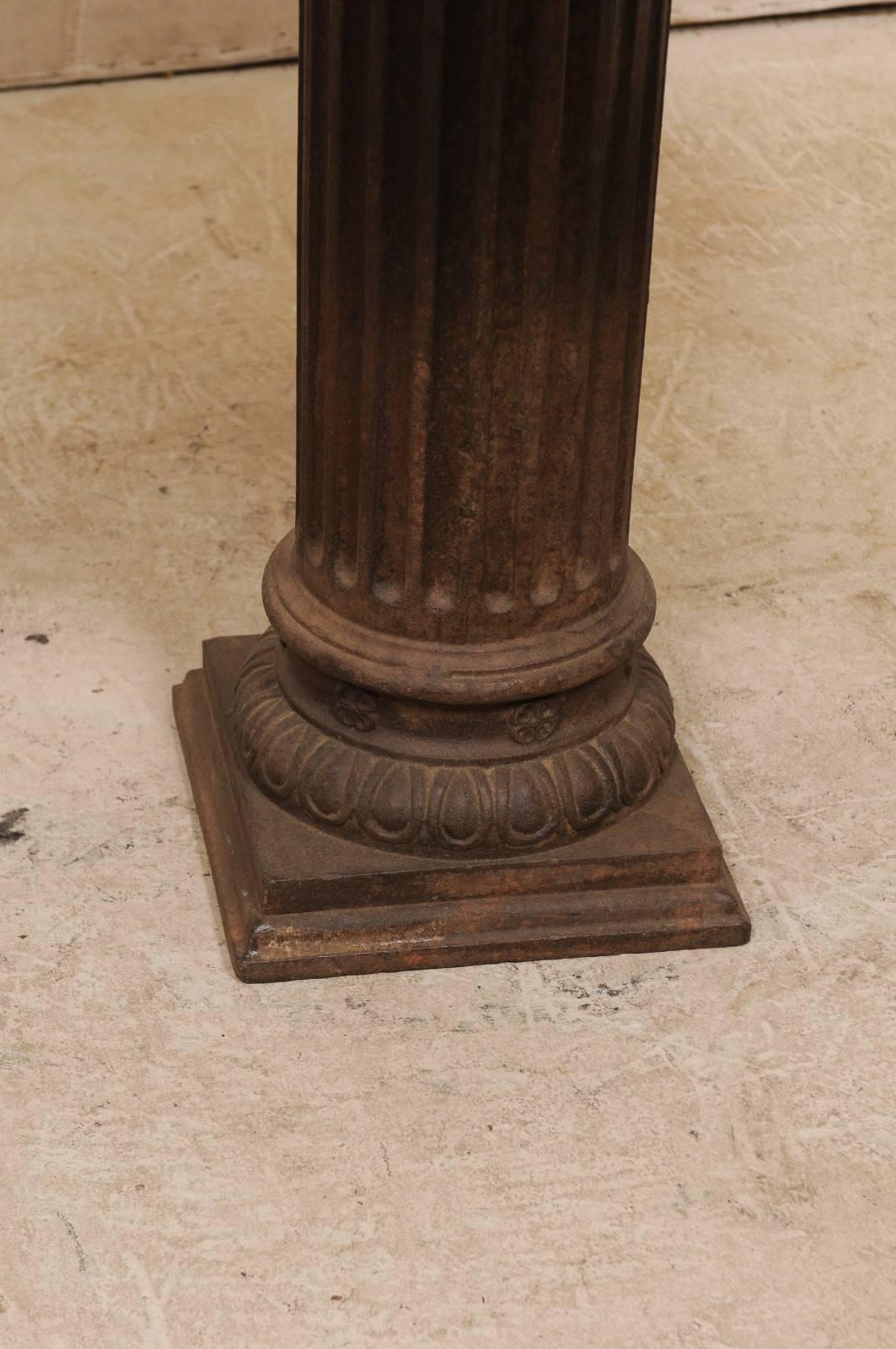 Pair of Antique Fluted-Column Base Tables w/Custom 3' Round Patinated-Steel Tops 2