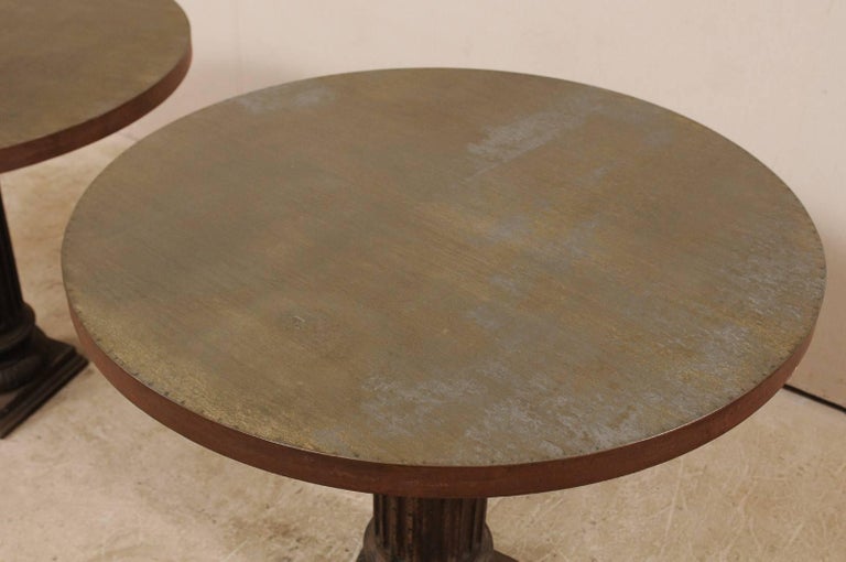 Pair of Antique Fluted Column Round Center Tables from the Early 20th