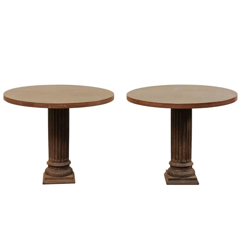 Pair of Antique Fluted Column Round Center Tables from the Early 20th
