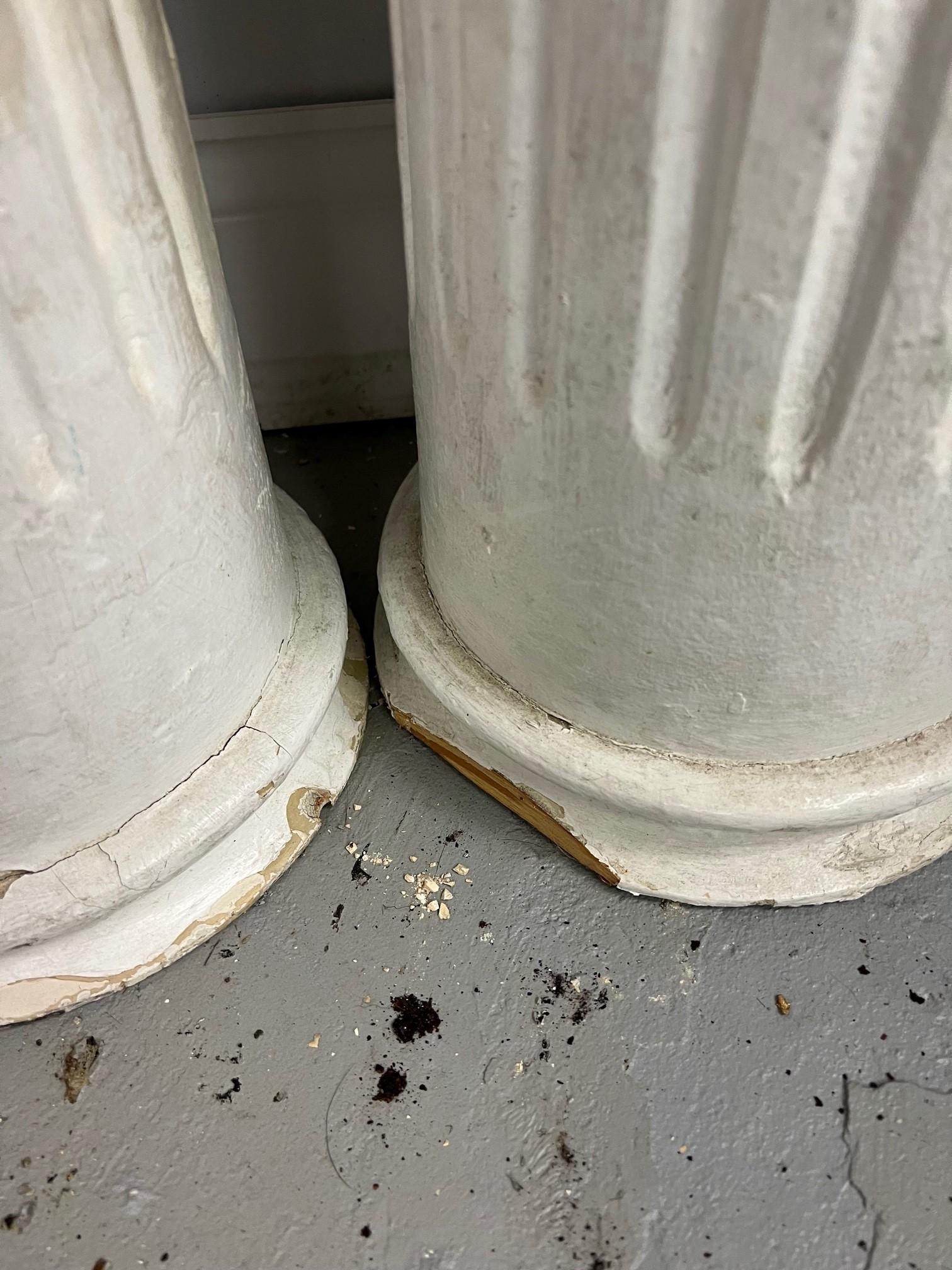 Pair of Antique Fluted Wood Columns with Plaster Ionic Capitals  2