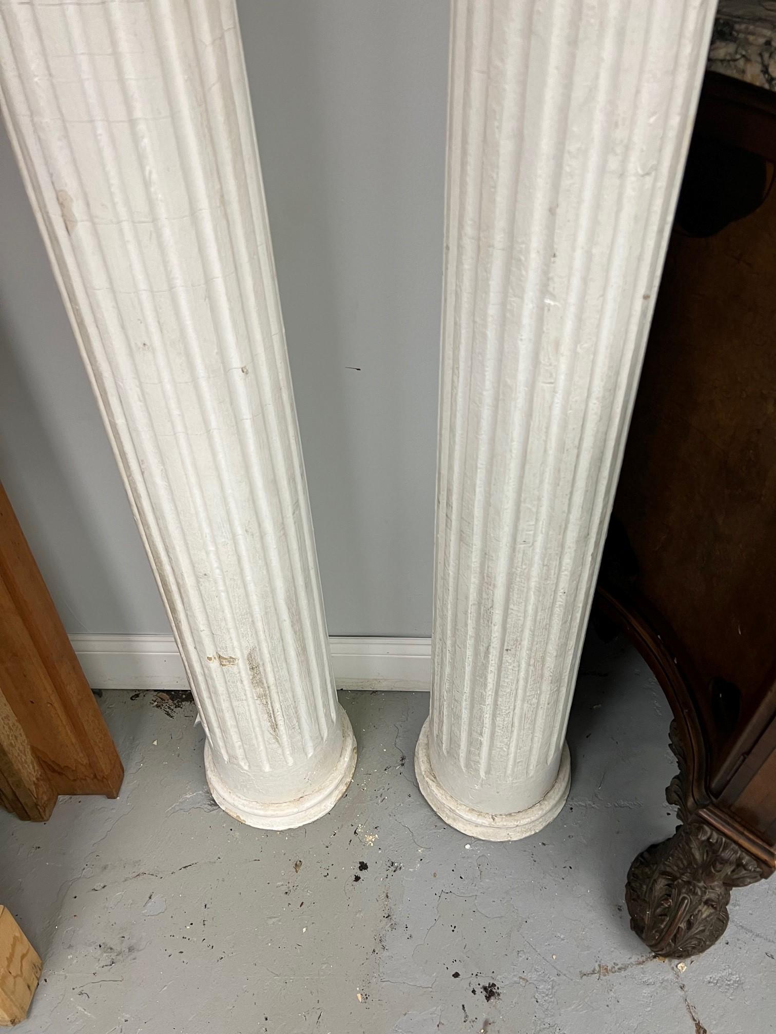 Pair of Antique Fluted Wood Columns with Plaster Ionic Capitals  5