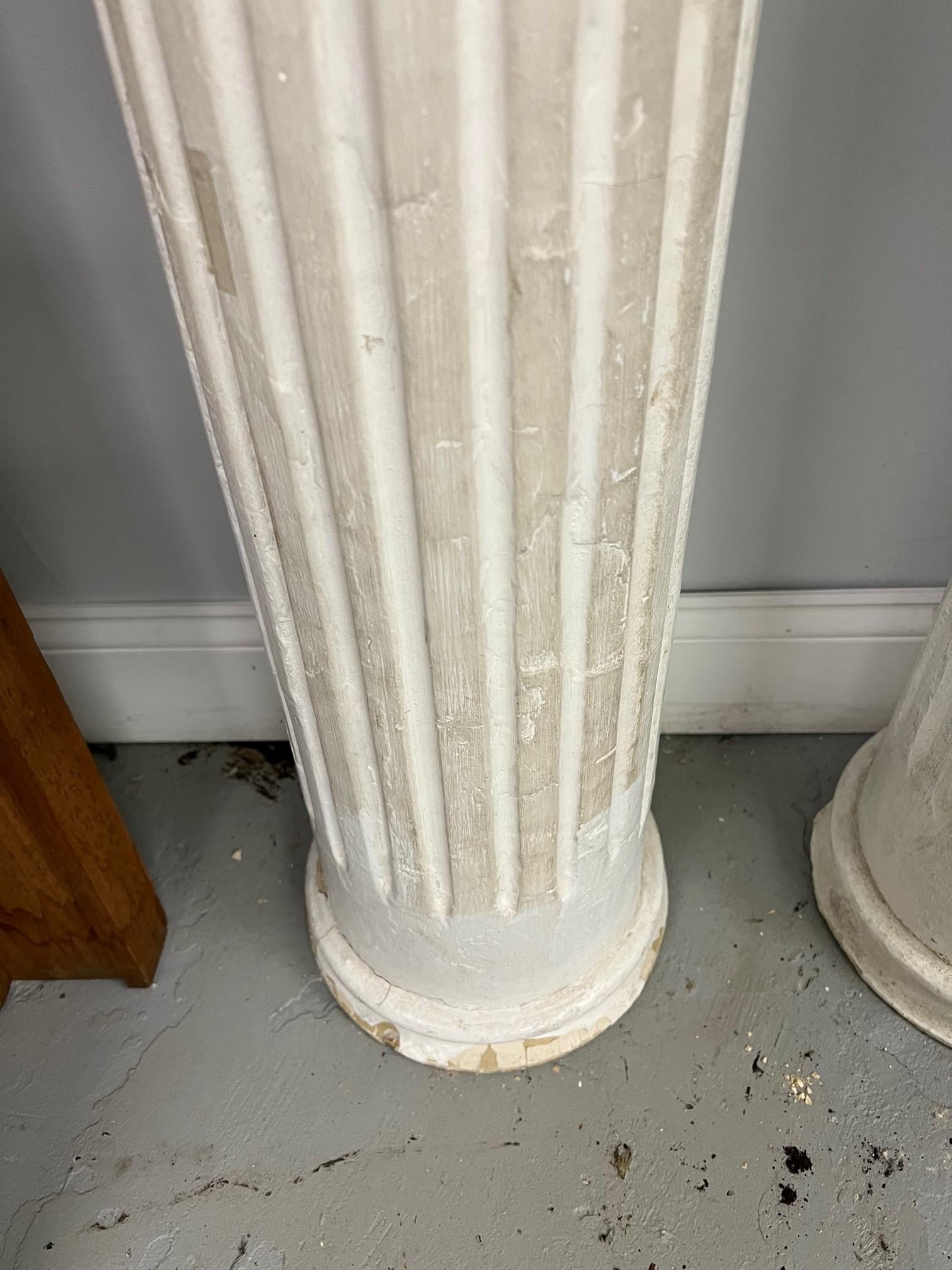Pair of Antique Fluted Wood Columns with Plaster Ionic Capitals  In Good Condition In Stamford, CT