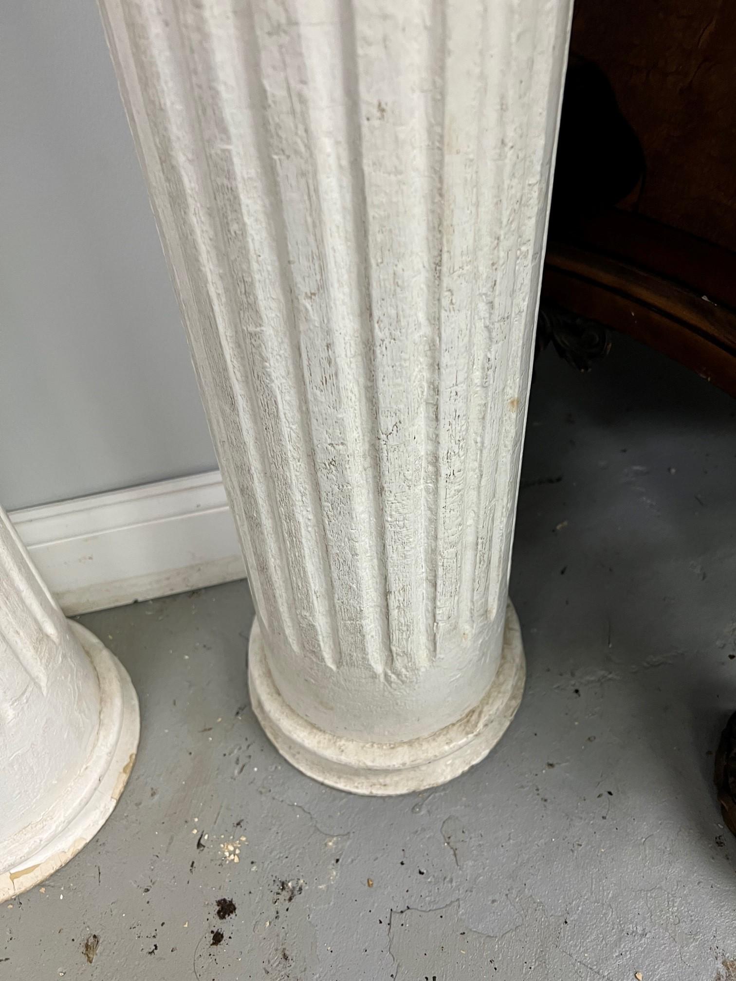 20th Century Pair of Antique Fluted Wood Columns with Plaster Ionic Capitals 