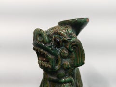 Pair of Antique Foo Dogs candle holders in ceramic, China 19th Century