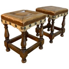 Pair of Antique Footstools with Leather