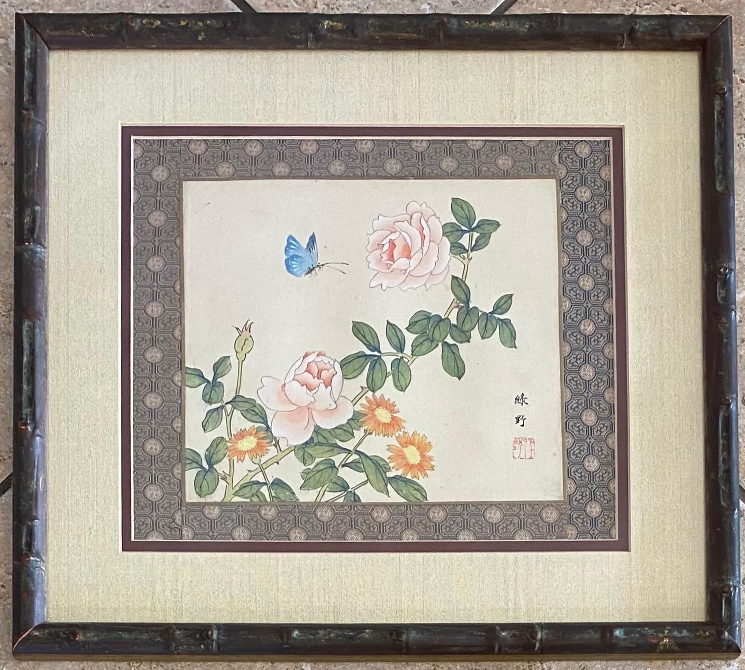 Paire de peintures chinoises anciennes encadrées en soie et oiseaux en vente 2