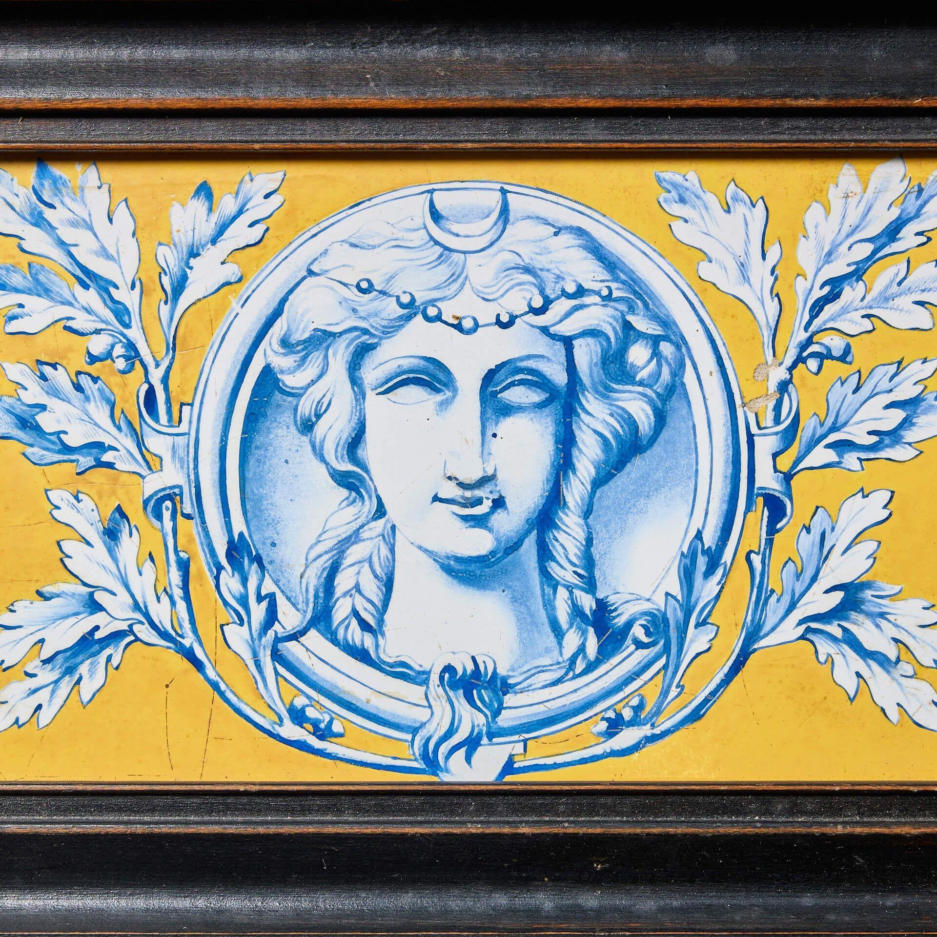 French Pair of Antique Framed Neoclassical Tile Panels For Sale
