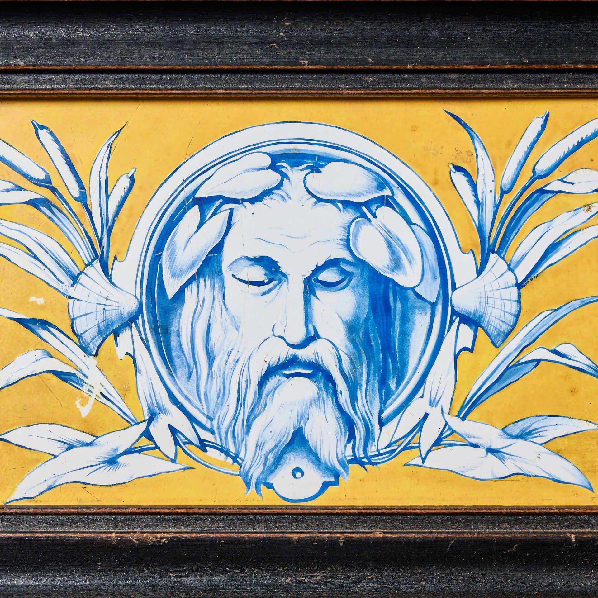 Pair of Antique Framed Neoclassical Tile Panels In Fair Condition For Sale In Wormelow, Herefordshire